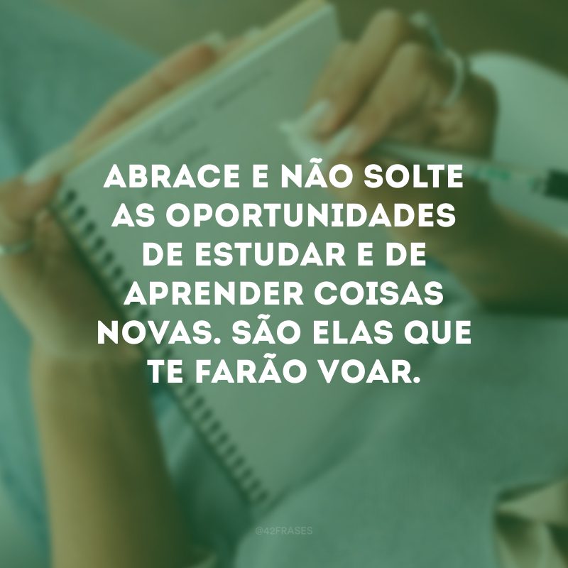 Abrace e não solte as oportunidades de estudar e de aprender coisas novas. São elas que te farão voar.