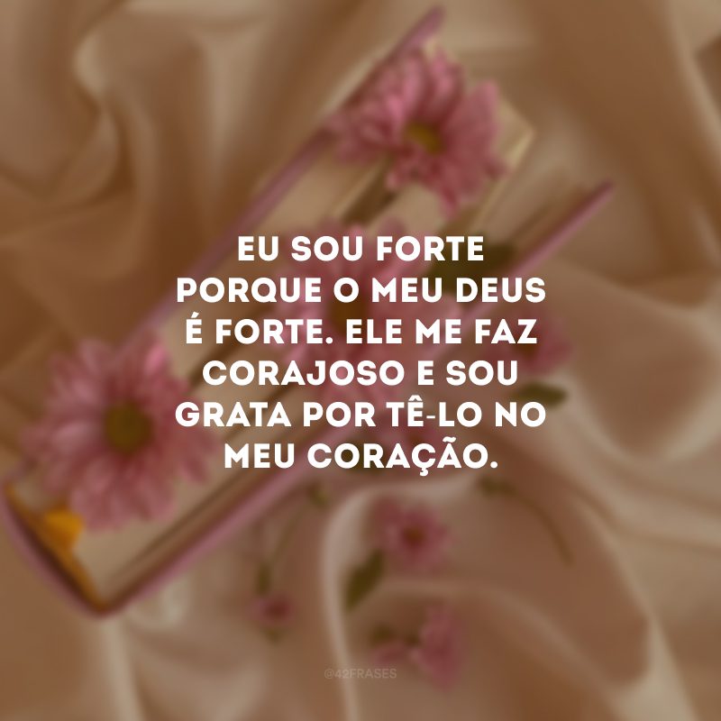 Eu sou forte porque o meu Deus é forte. Ele me faz corajoso e sou grata por tê-Lo no meu coração.