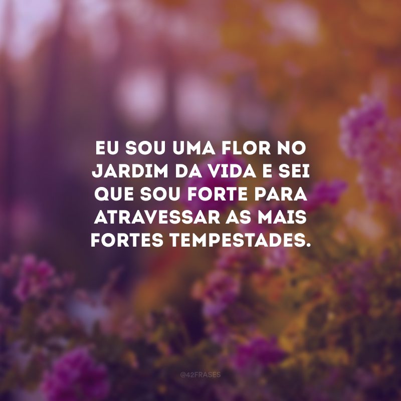 Eu sou uma flor no jardim da vida e sei que sou forte para atravessar as mais fortes tempestades.