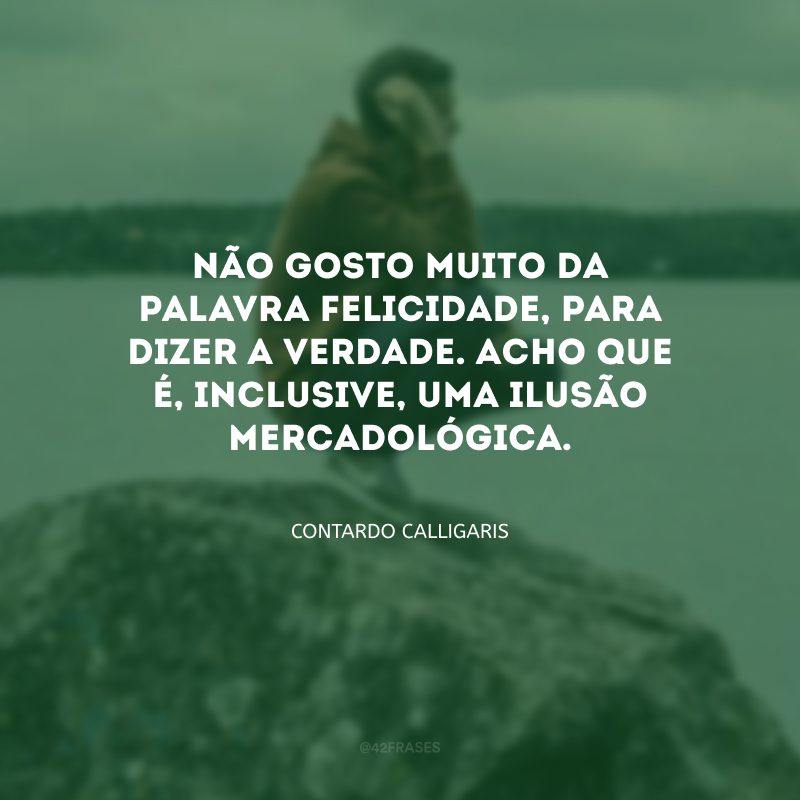 Não gosto muito da palavra felicidade, para dizer a verdade. Acho que é, inclusive, uma ilusão mercadológica. 