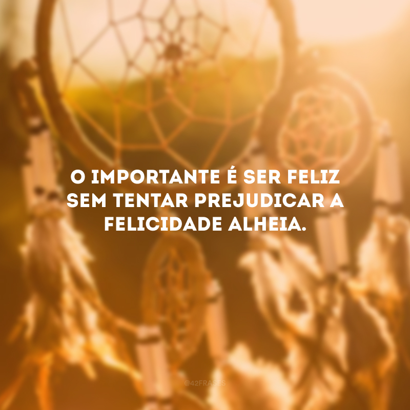 O importante é ser feliz sem tentar prejudicar a felicidade alheia.