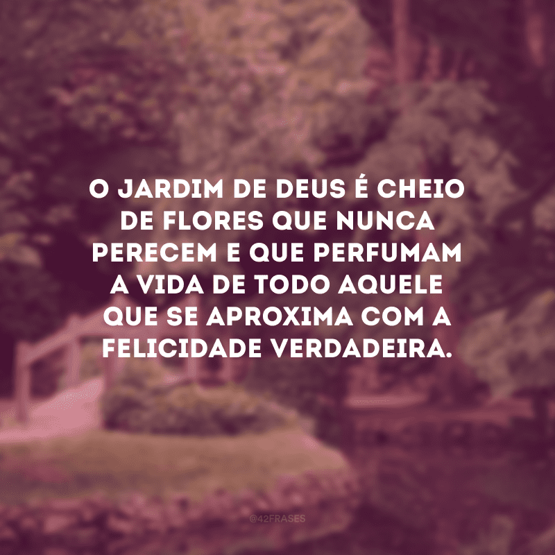 O jardim de Deus é cheio de flores que nunca perecem e que perfumam a vida de todo aquele que se aproxima com a felicidade verdadeira.