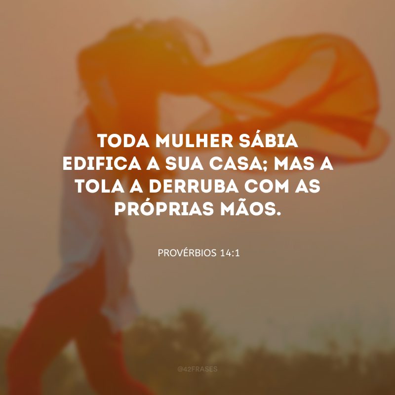 Toda mulher sábia edifica a sua casa; mas a tola a derruba com as próprias mãos.