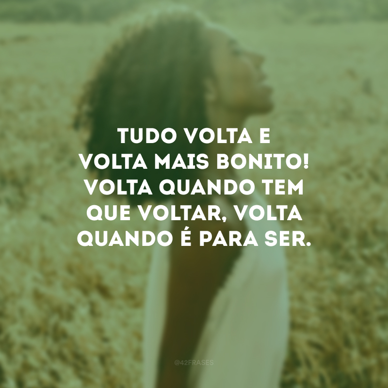 Tudo volta e volta mais bonito! Volta quando tem que voltar, volta quando é para ser. 