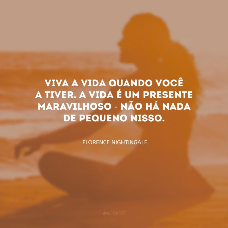 Viva a vida quando você a tiver. A vida é um presente maravilhoso - não há nada de pequeno nisso.