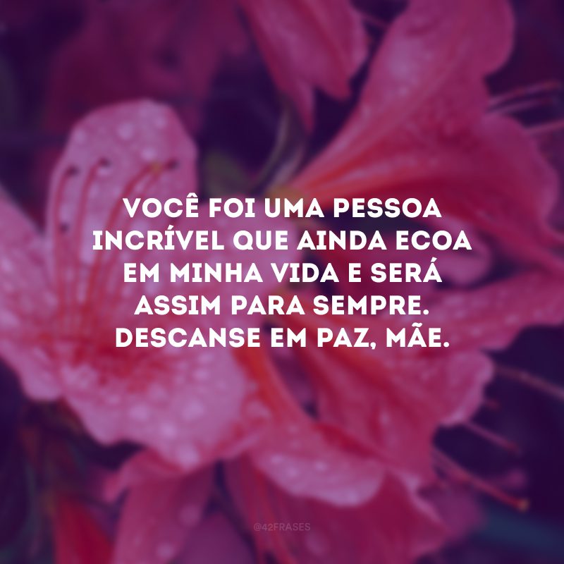 Você foi uma pessoa incrível que ainda ecoa em minha vida e será assim para sempre. Descanse em paz, mãe.