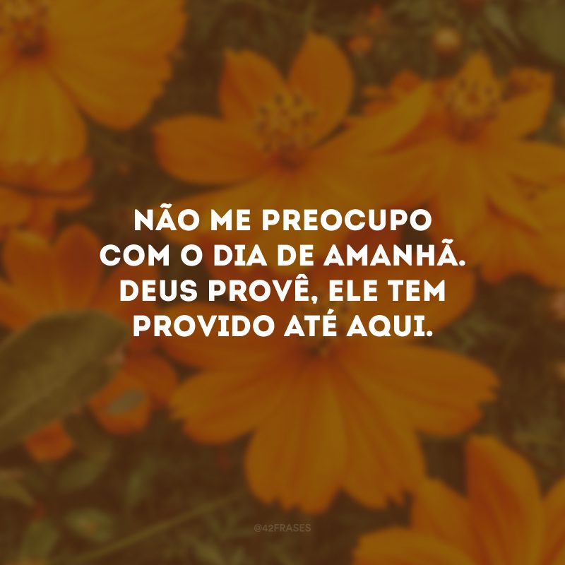 Não me preocupo com o dia de amanhã. Deus provê, Ele tem provido até aqui.