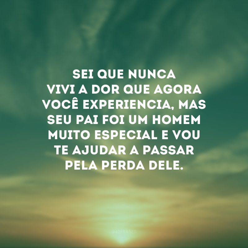 Sei que nunca vivi a dor que agora você experiencia, mas seu pai foi um homem muito especial e vou te ajudar a passar pela perda dele.