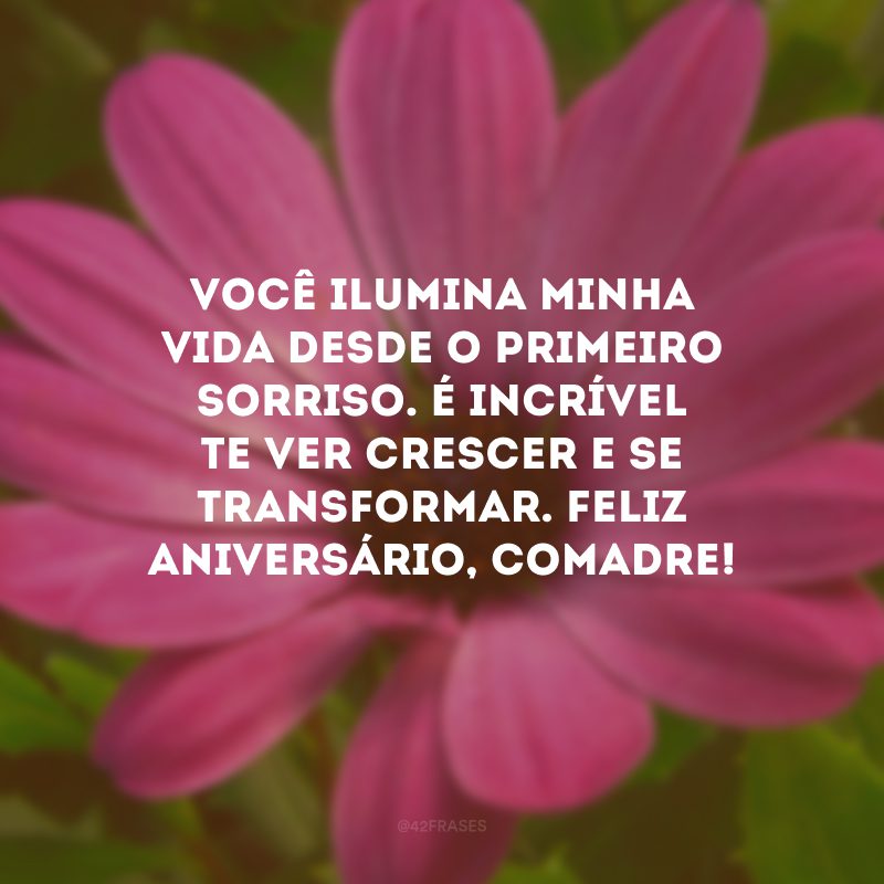 Você ilumina minha vida desde o primeiro sorriso. É incrível te ver crescer e se transformar. Feliz aniversário, comadre!