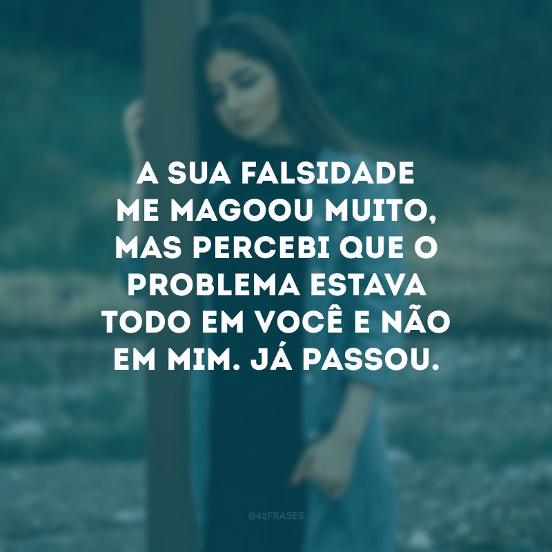 A sua falsidade me magoou muito, mas percebi que o problema estava todo em você e não em mim. Já passou.