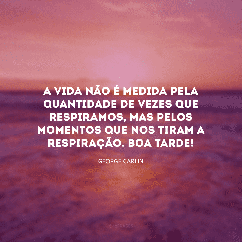 A vida não é medida pela quantidade de vezes que respiramos, mas pelos momentos que nos tiram a respiração. Boa tarde!