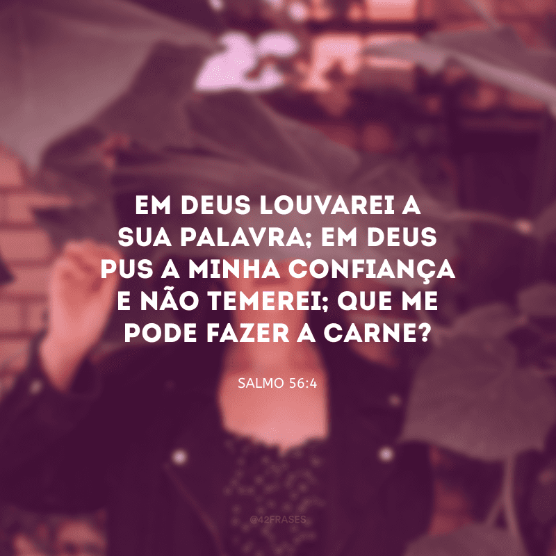 Em Deus louvarei a sua palavra; em Deus pus a minha confiança e não temerei; que me pode fazer a carne?
