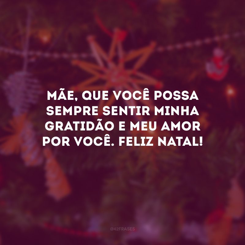 Mãe, que você possa sempre sentir minha gratidão e meu amor por você. Feliz Natal!