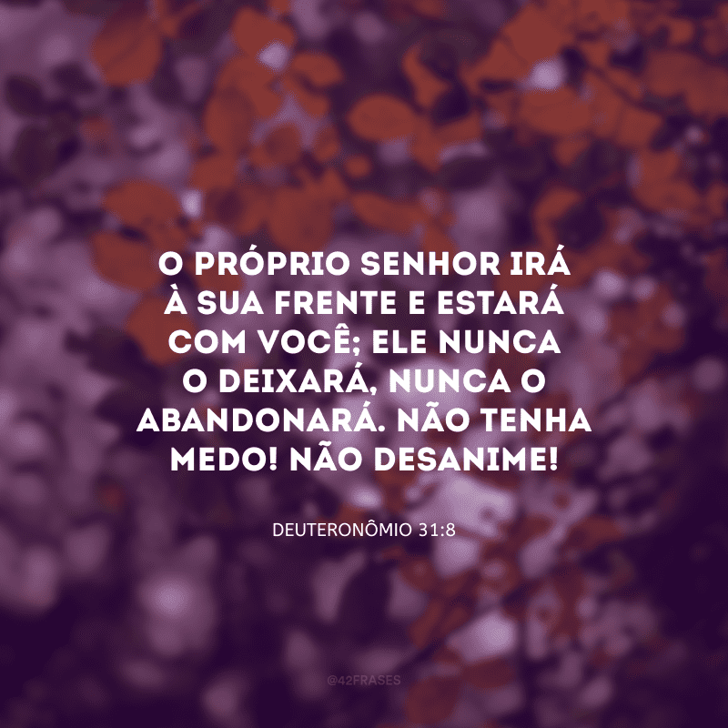 O próprio Senhor irá à sua frente e estará com você; ele nunca o deixará, nunca o abandonará. Não tenha medo! Não desanime!