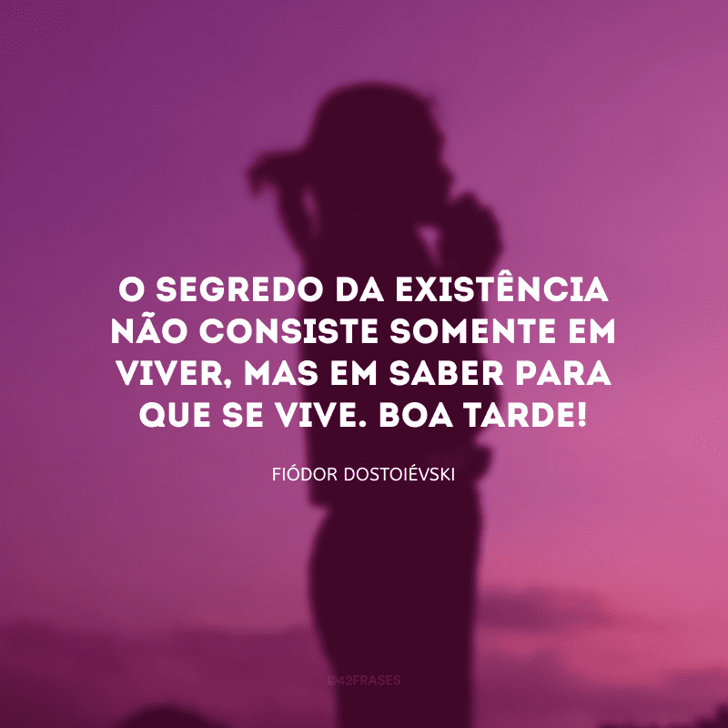 O segredo da existência não consiste somente em viver, mas em saber para que se vive. Boa tarde!