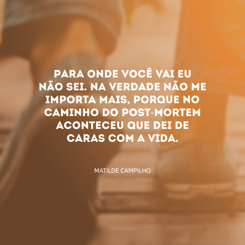 Para onde você vai eu não sei. Na verdade não me importa mais, porque no caminho do post-mortem aconteceu que dei de caras com a vida.