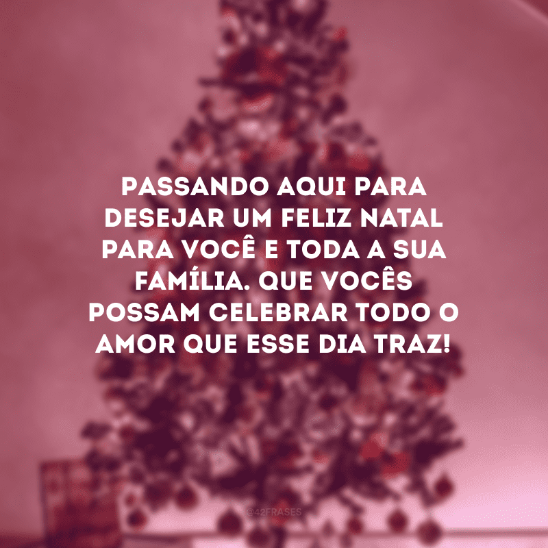 Passando aqui para desejar um feliz Natal para você e toda a sua família. Que vocês possam celebrar todo o amor que esse dia traz! 