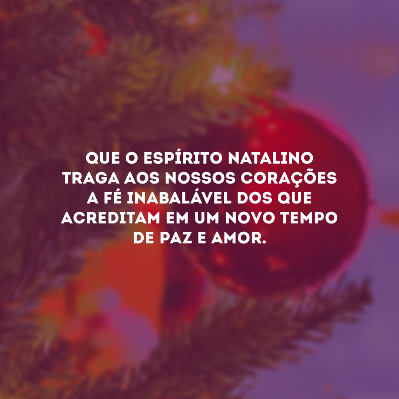 Que o espírito natalino traga aos nossos corações a fé inabalável dos que acreditam em um novo tempo de paz e amor. 