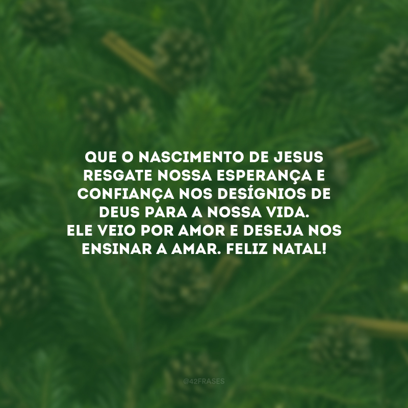 Que o nascimento de Jesus resgate nossa esperança e confiança nos desígnios de Deus para a nossa vida. Ele veio por amor e deseja nos ensinar a amar. Feliz Natal!