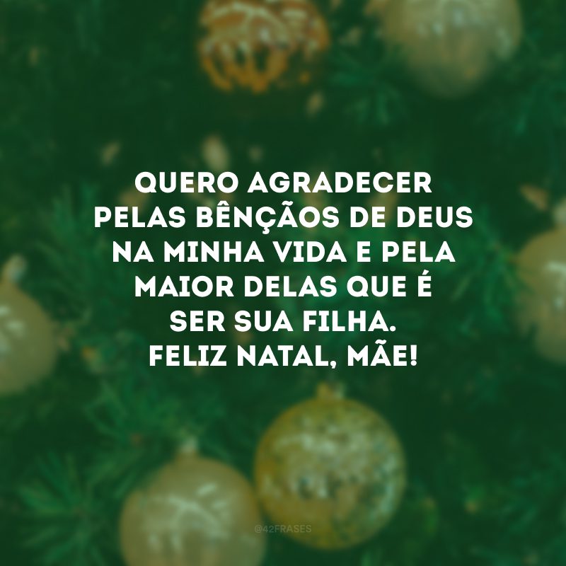 Quero agradecer pelas bênçãos de Deus na minha vida e pela maior delas que é ser sua filha. Feliz Natal, mãe!