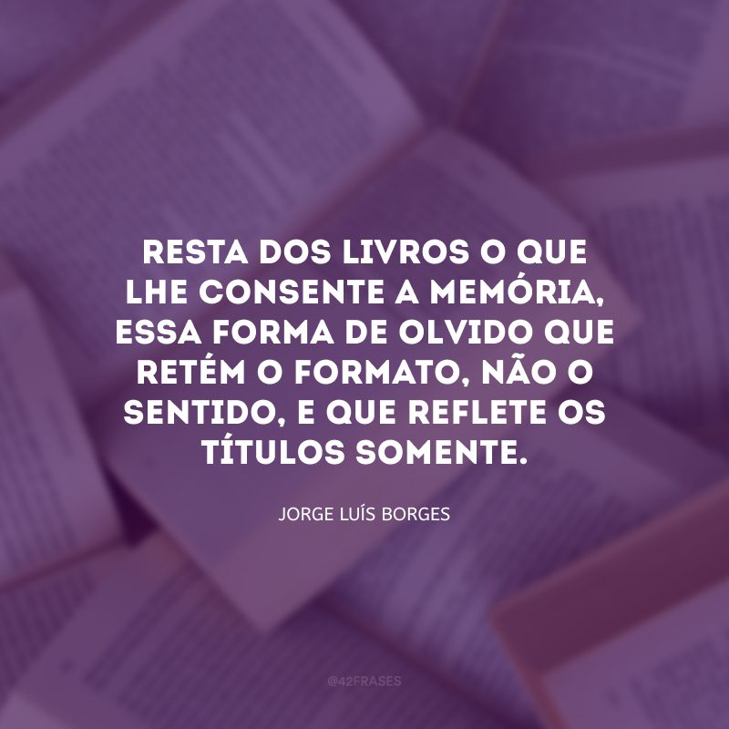 Resta dos livros o que lhe consente a memória, essa forma de olvido que retém o formato, não o sentido, e que reflete os títulos somente.