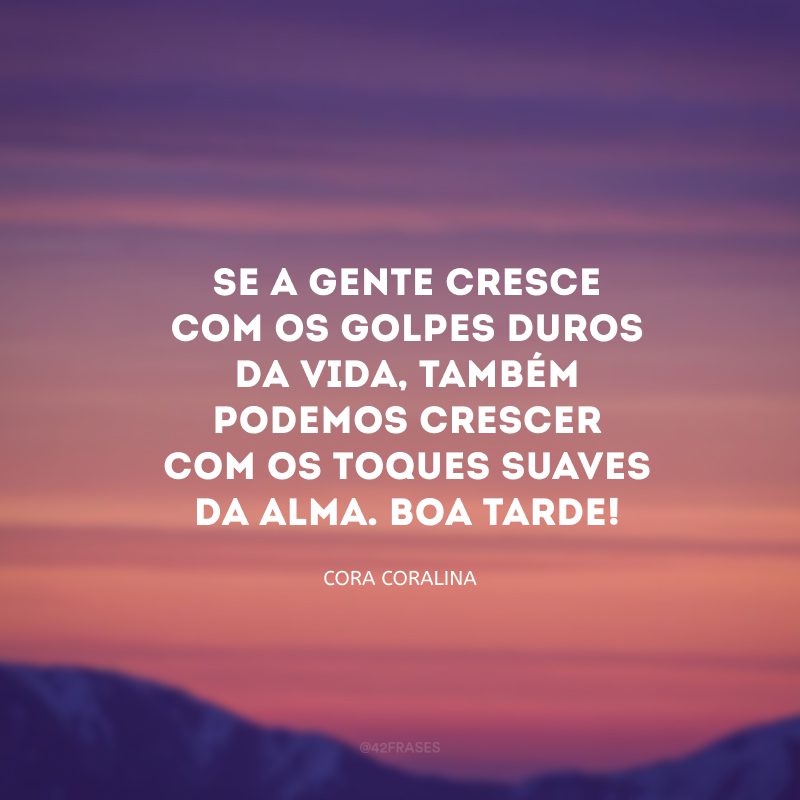 Se a gente cresce com os golpes duros da vida, também podemos crescer com os toques suaves da alma. Boa tarde!