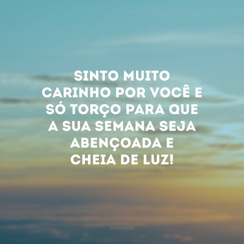 Sinto muito carinho por você e só torço para que a sua semana seja abençoada e cheia de luz!