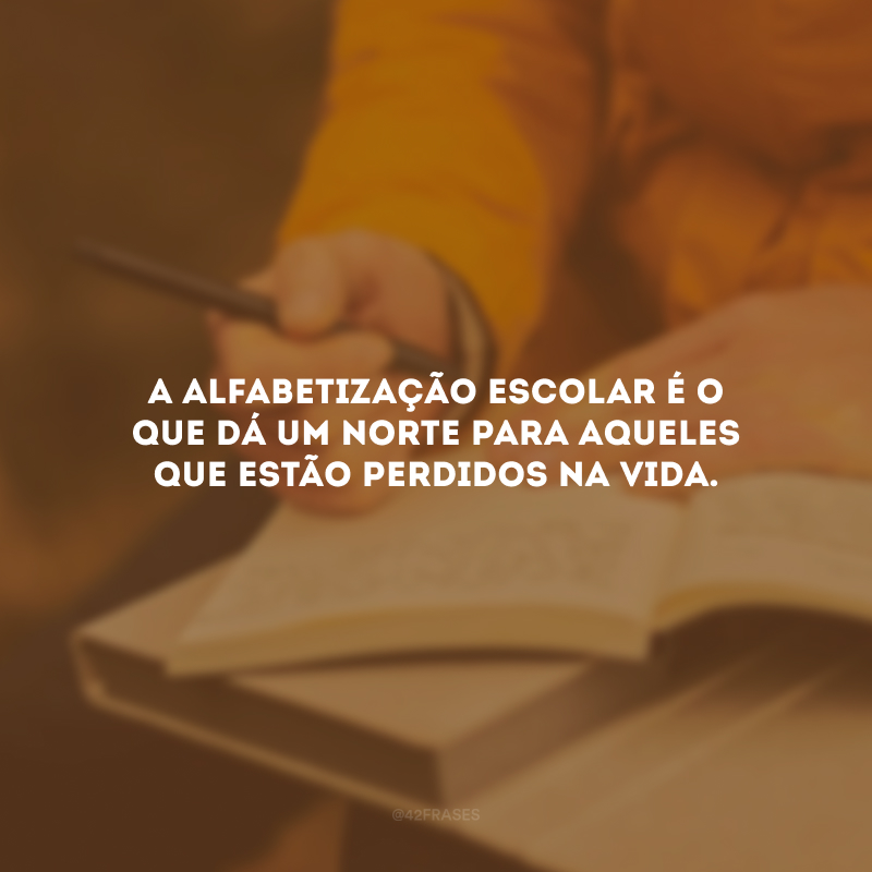 A alfabetização escolar é o que dá um norte para aqueles que estão perdidos na vida.