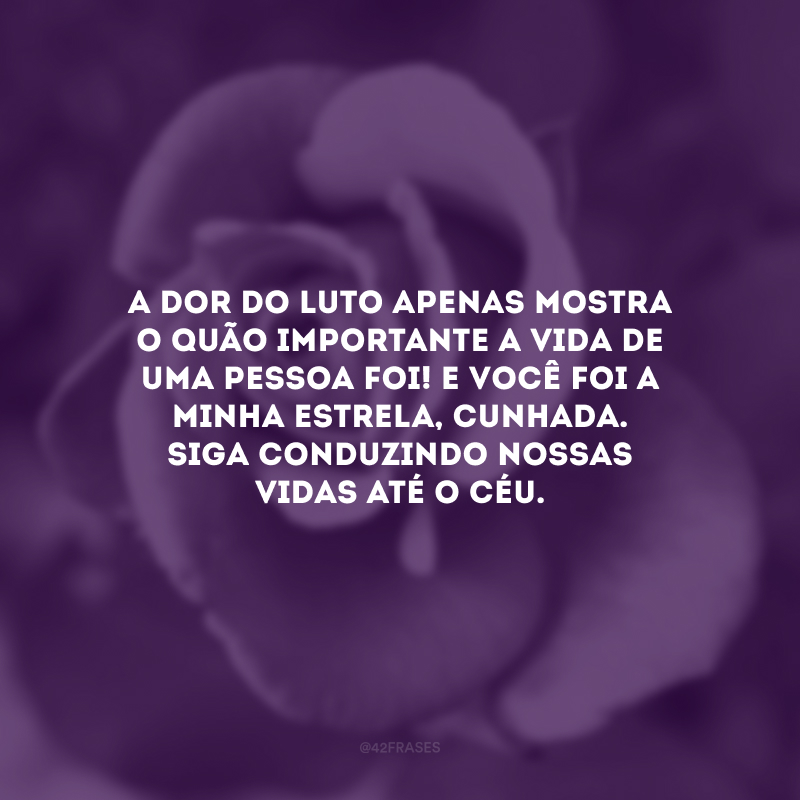 A dor do luto apenas mostra o quão importante a vida de uma pessoa foi! E você foi a minha estrela, cunhada. Siga conduzindo nossas vidas até o céu.