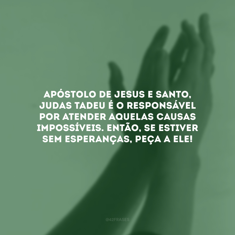 Apóstolo de Jesus e santo, Judas Tadeu é o responsável por atender aquelas causas impossíveis. Então, se estiver sem esperanças, peça a ele!