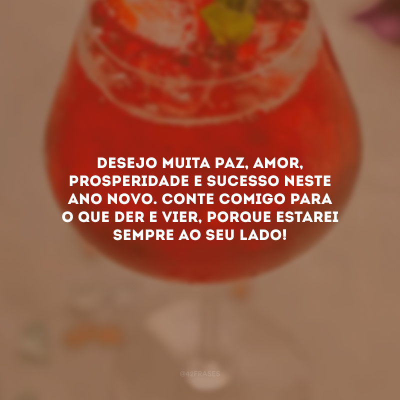 Desejo muita paz, amor, prosperidade e sucesso neste Ano Novo. Conte comigo para o que der e vier, porque estarei sempre ao seu lado!