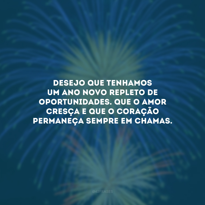 Desejo que tenhamos um Ano Novo repleto de oportunidades. Que o amor cresça e que o coração permaneça sempre em chamas.