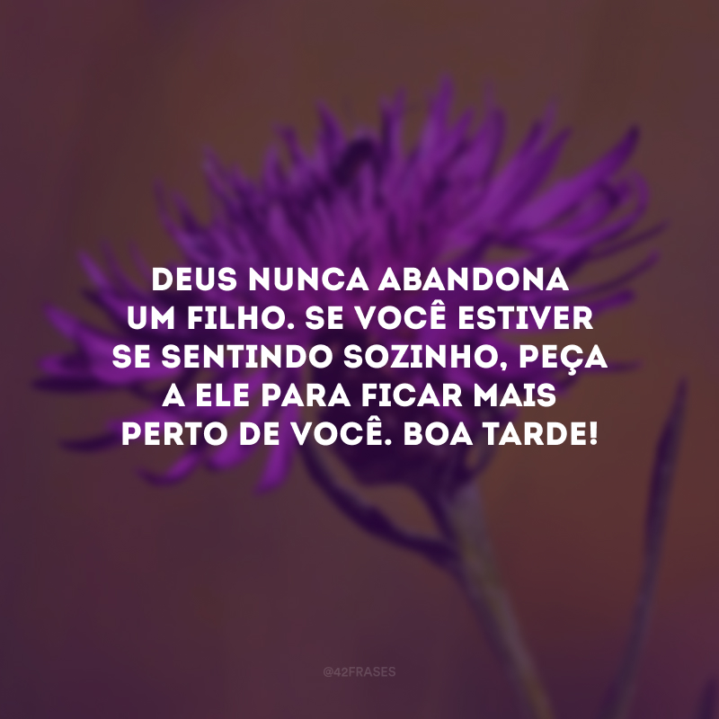 Deus nunca abandona um filho. Se você estiver se sentindo sozinho, peça a Ele para ficar mais perto de você. Boa tarde!