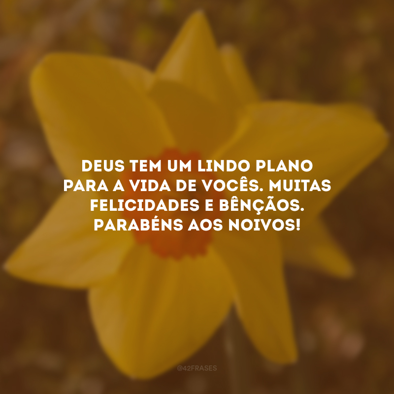 Deus tem um lindo plano para a vida de vocês. Muitas felicidades e bênçãos. Parabéns aos noivos!