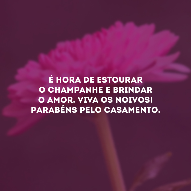 É hora de estourar o champanhe e brindar o amor. Viva os noivos! Parabéns pelo casamento.