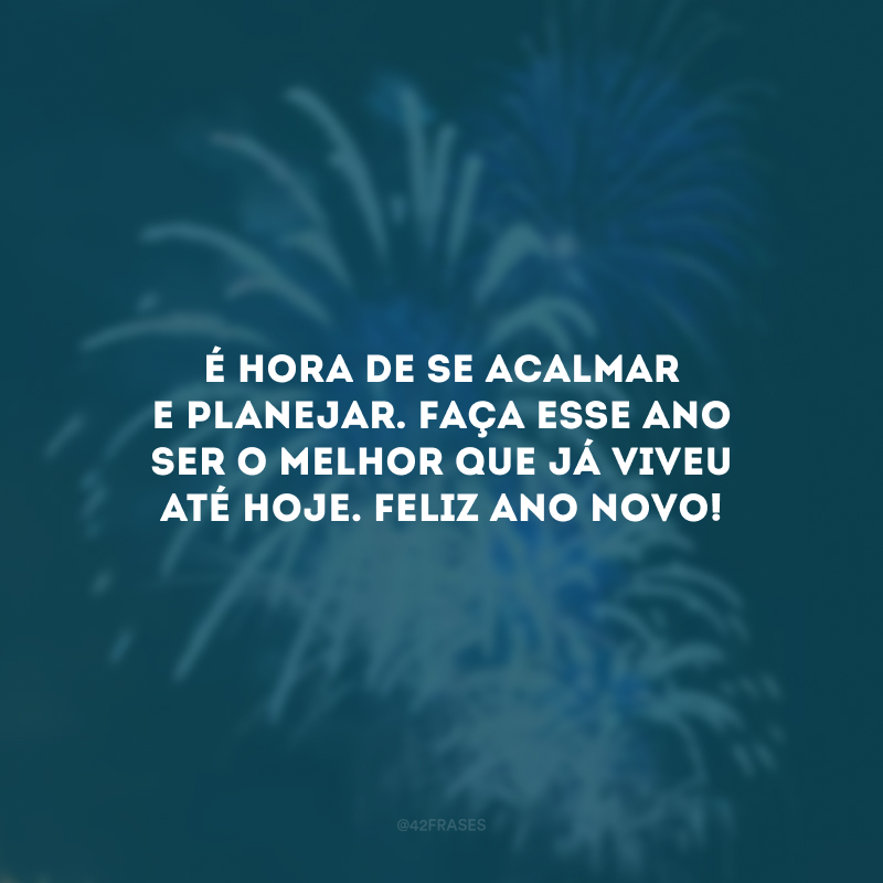 É hora de se acalmar e planejar. Faça esse ano ser o melhor que já viveu até hoje. Feliz Ano Novo!