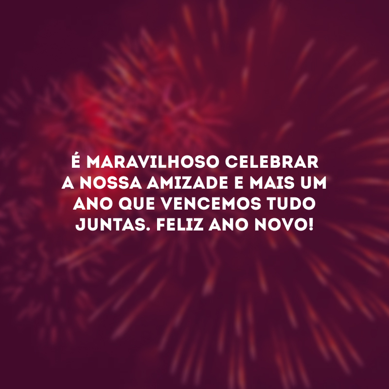 É maravilhoso celebrar a nossa amizade e mais um ano que vencemos tudo juntas. Feliz Ano Novo!