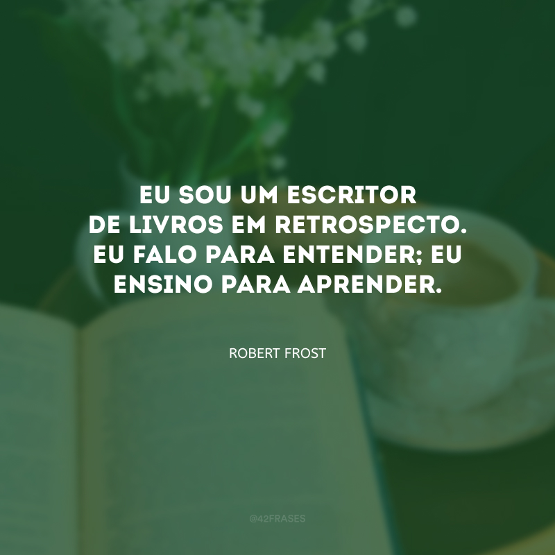 Eu sou um escritor de livros em retrospecto. Eu falo para entender; eu ensino para aprender.