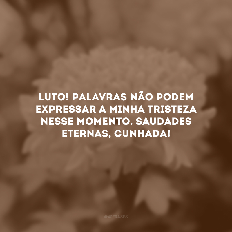 Luto! Palavras não podem expressar a minha tristeza nesse momento. Saudades eternas, cunhada! 