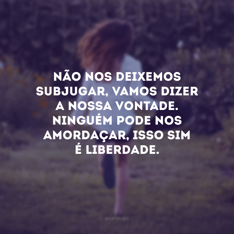 Não nos deixemos subjugar, vamos dizer a nossa vontade. Ninguém pode nos amordaçar, isso sim é liberdade.