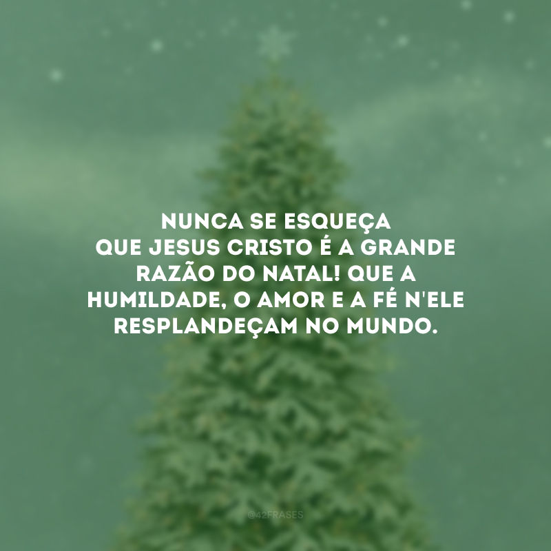 Nunca se esqueça que Jesus Cristo é a grande razão do Natal! Que a humildade, o amor e a fé n\'Ele resplandeçam no mundo.