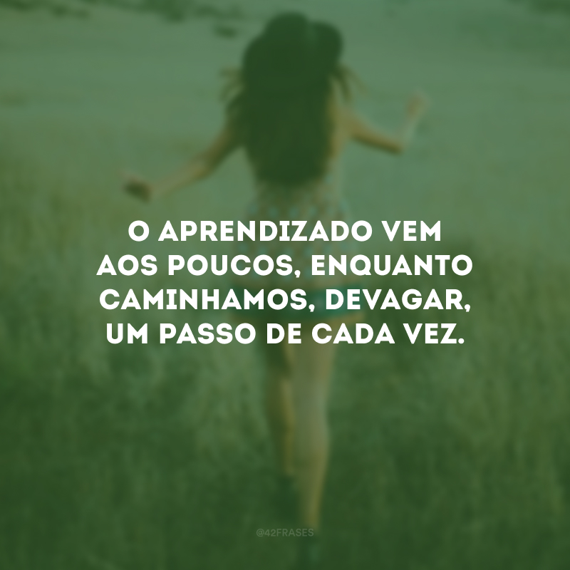 O aprendizado vem aos poucos, enquanto caminhamos, devagar, um passo de cada vez.