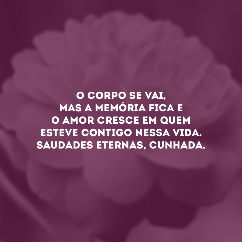 O corpo se vai, mas a memória fica e o amor cresce em quem esteve contigo nessa vida. Saudades eternas, cunhada. 