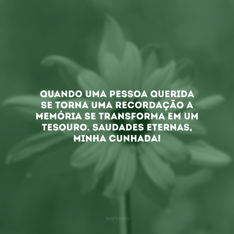 Quando uma pessoa querida se torna uma recordação a memória se transforma em um tesouro. Saudades eternas, minha cunhada! 