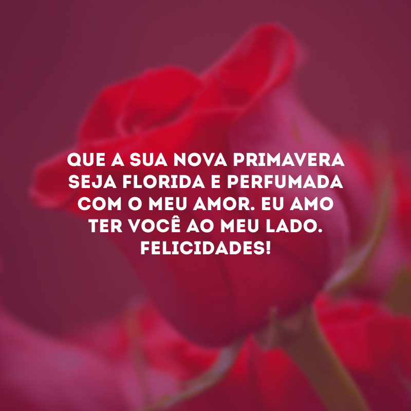 Que a sua nova primavera seja florida e perfumada com o meu amor. Eu amo ter você ao meu lado. Felicidades!