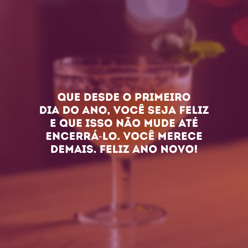 Que desde o primeiro dia do ano, você seja feliz e que isso não mude até encerrá-lo. Você merece demais. Feliz Ano Novo!