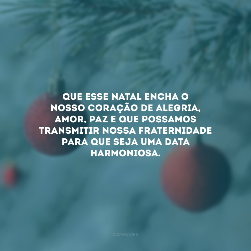 Que esse Natal encha o nosso coração de alegria, amor, paz e que possamos transmitir nossa fraternidade para que seja uma data harmoniosa.