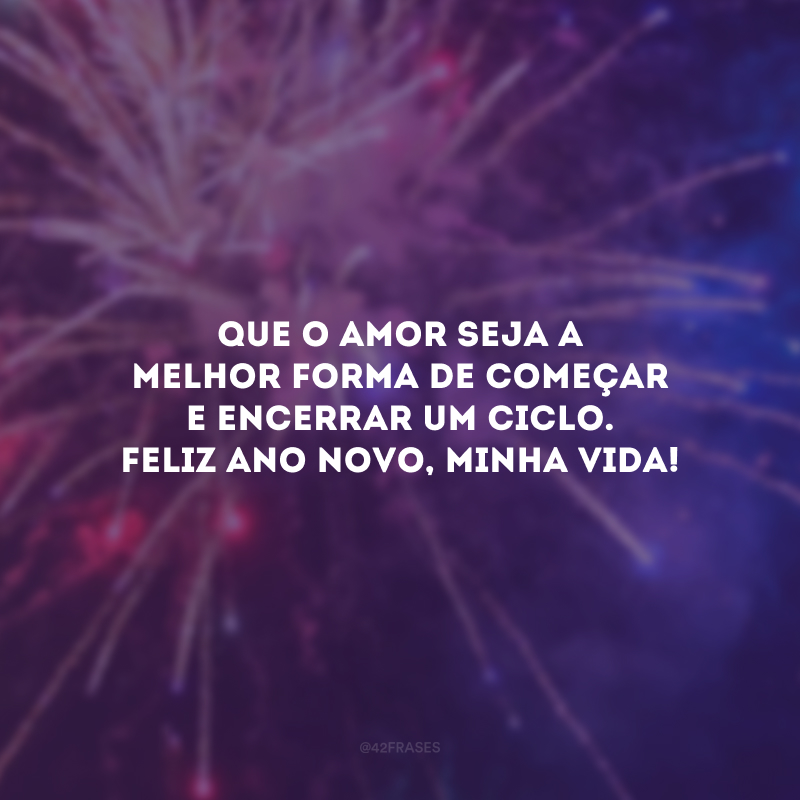 Que o amor seja a melhor forma de começar e encerrar um ciclo. Feliz Ano Novo, minha vida!