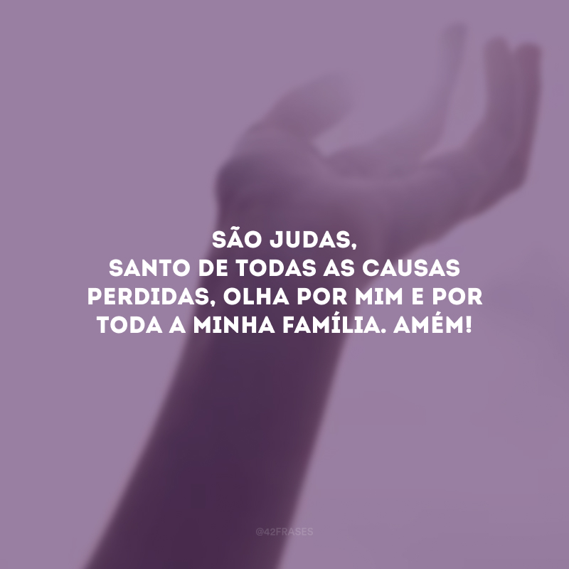 São Judas, santo de todas as causas perdidas, olha por mim e por toda a minha família. Amém! 