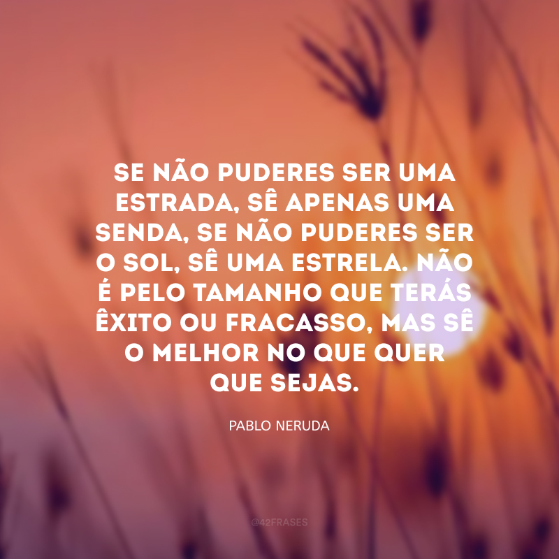 Se não puderes ser uma estrada, sê apenas uma senda, se não puderes ser o Sol, sê uma estrela. Não é pelo tamanho que terás êxito ou fracasso, mas sê o melhor no que quer que sejas.